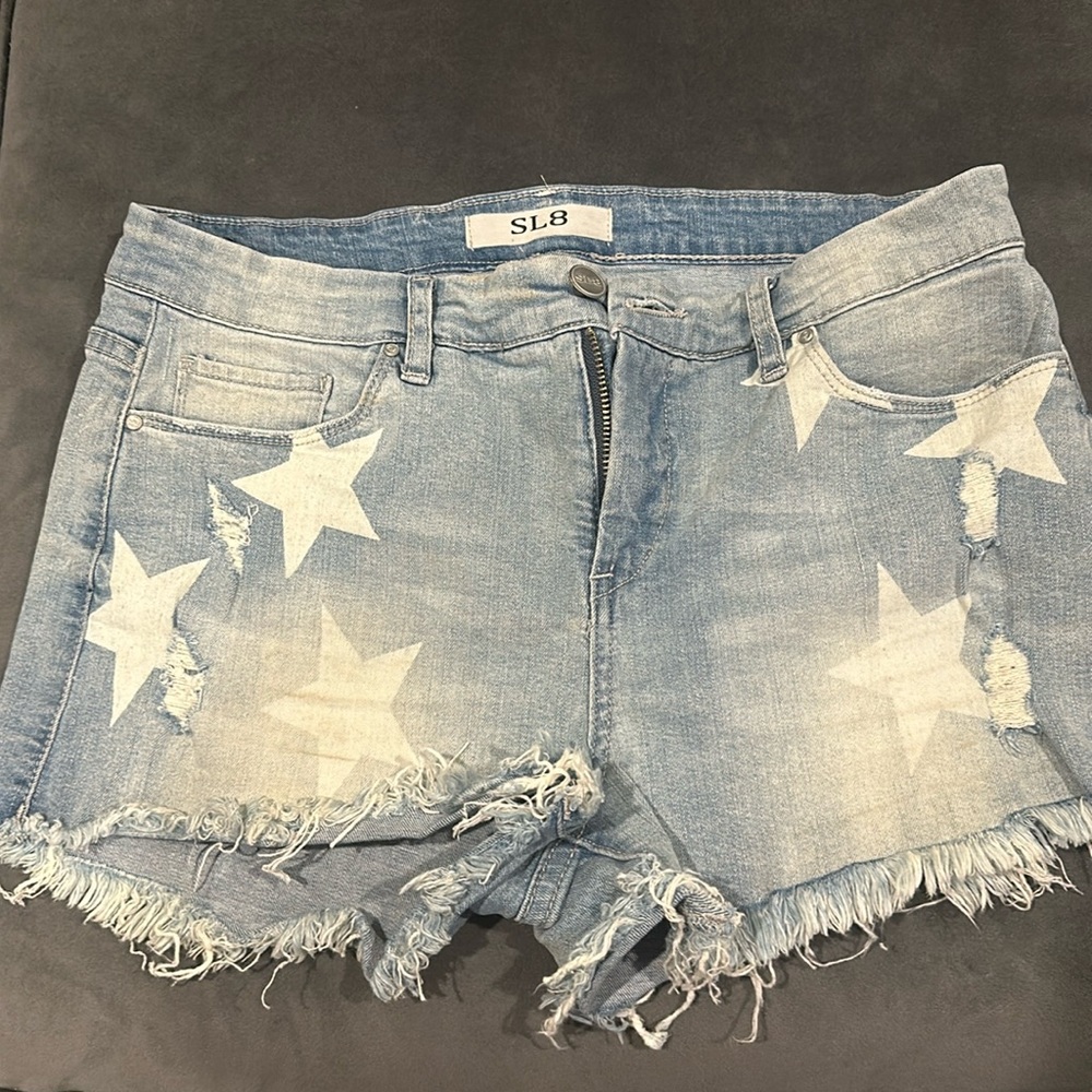 Jean Short w/Star Print - Frayed Hem by SL8